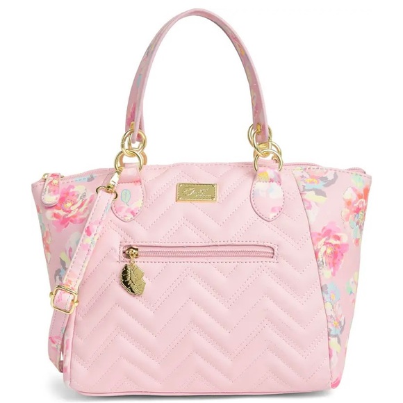 Betsey Johnson Handbags - (SOLD)Betsey Johnson crossbody pink floral crescent shape